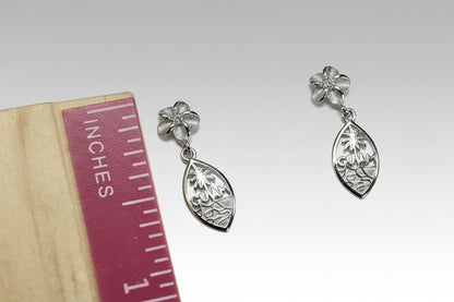 Dangling Guam Seal Earrings w/ Plumeria Post, Silver Rhodium-Plated