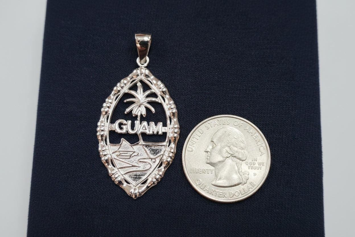 XLarge Bamboo Guam Seal Pendant, Silver Rhodium