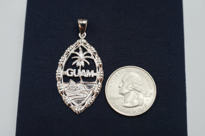 XLarge Bamboo Guam Seal Pendant, Silver Rhodium