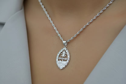 Large Guam Seal with Lace Pendant, Sterling Silver