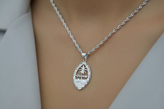 Large Guam Seal with Lace Pendant, Sterling Silver