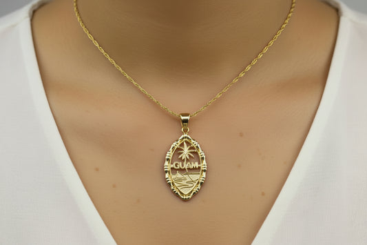 Bamboo Guam Seal Pendant, Sterling Silver Large Gold Plated