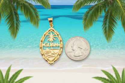 Bamboo Guam Seal Pendant, Sterling Silver Large Gold Plated