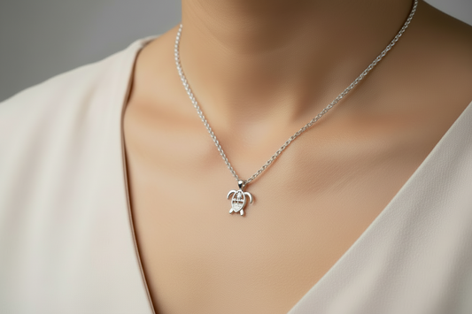 Guam Seal Turtle Pendant Sterling Silver Rhodium Plated