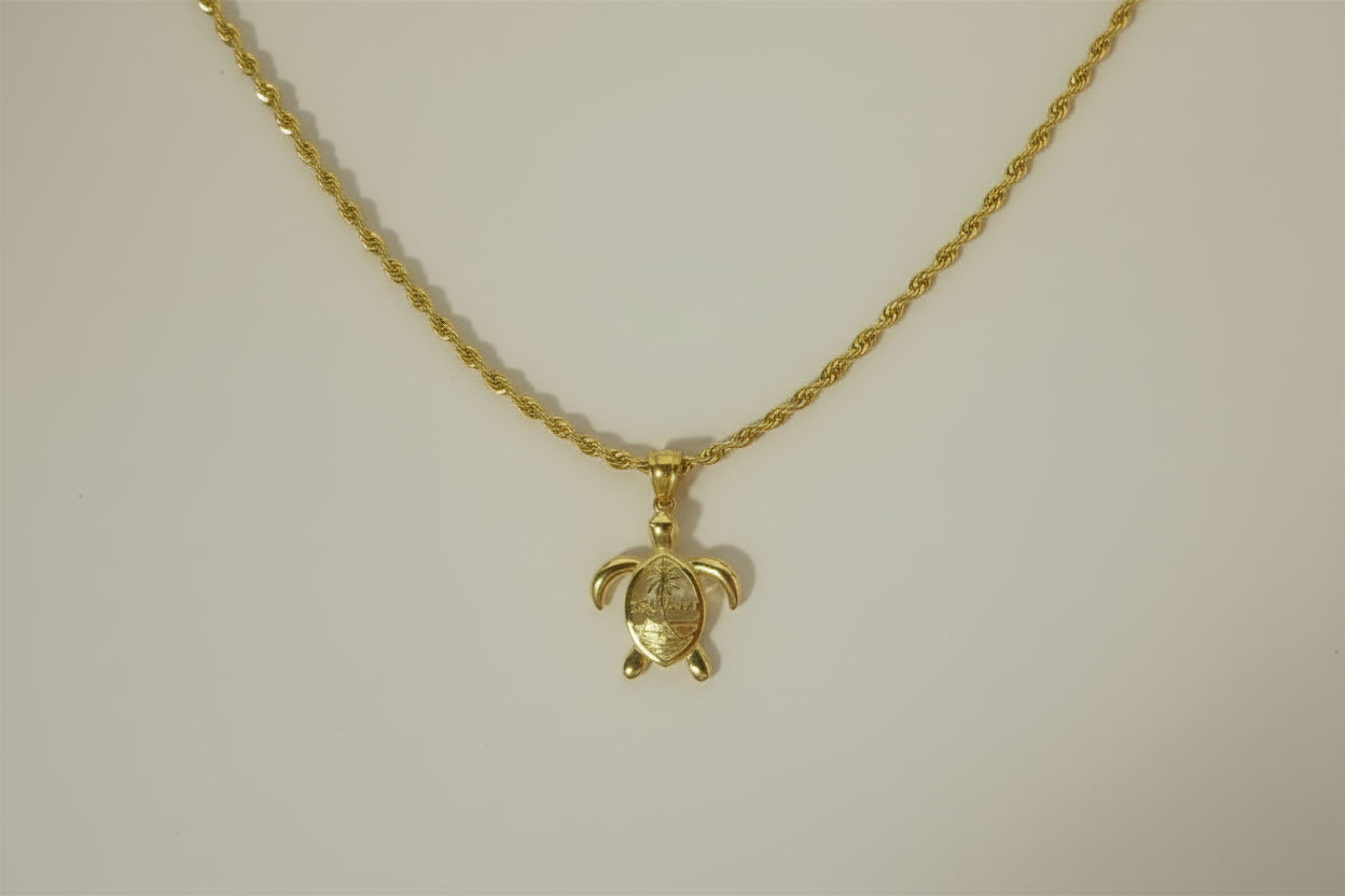 Guam Seal Turtle Pendant, Sterling Silver Gold Plated