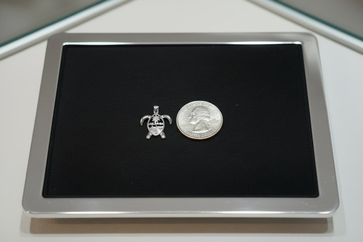 Guam Seal Turtle Pendant Sterling Silver Rhodium Plated