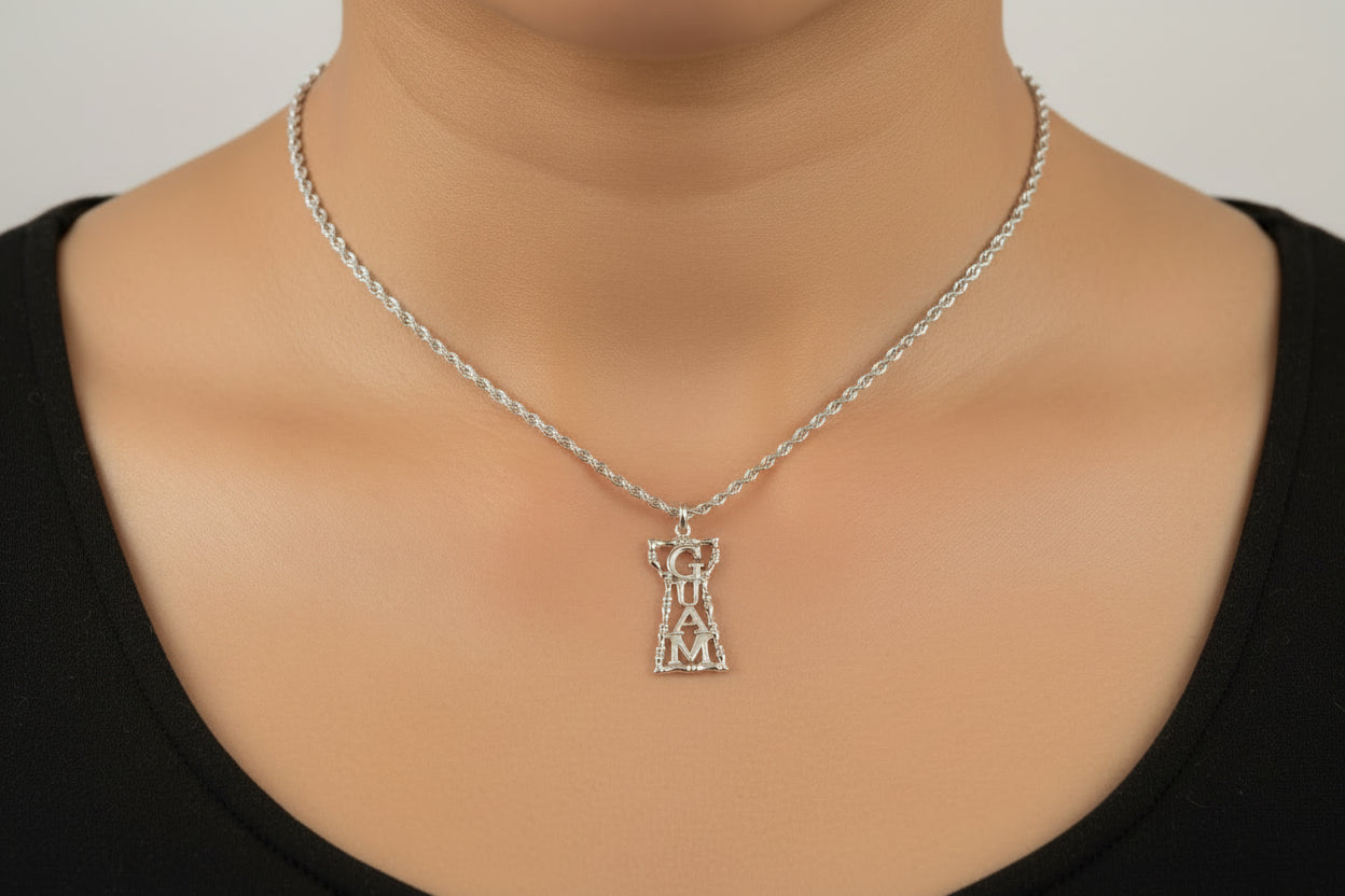 Medium Bamboo Guam Latte Stone Pendant, Sterling Silver