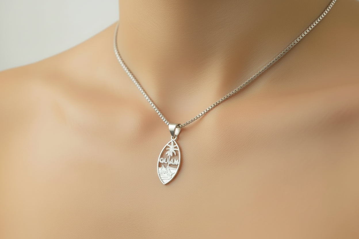 Plain Guam Seal Pendant, Sterling Silver Rhodium Plated