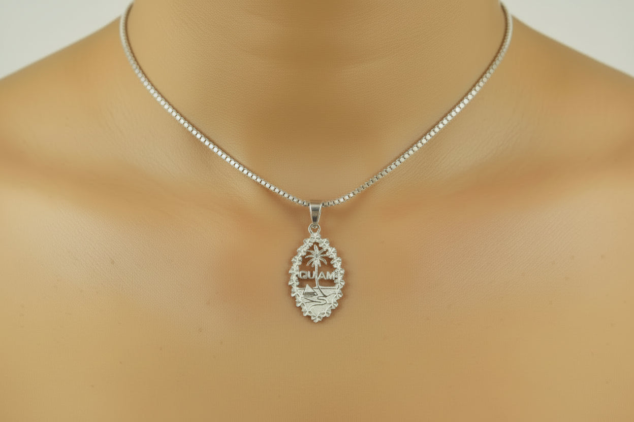 Plumeria Bordered Guam Seal, Sterling Silver