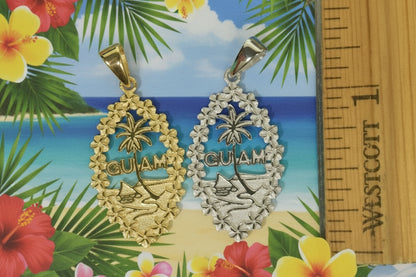 Plumeria Bordered Guam Seal, Sterling Silver