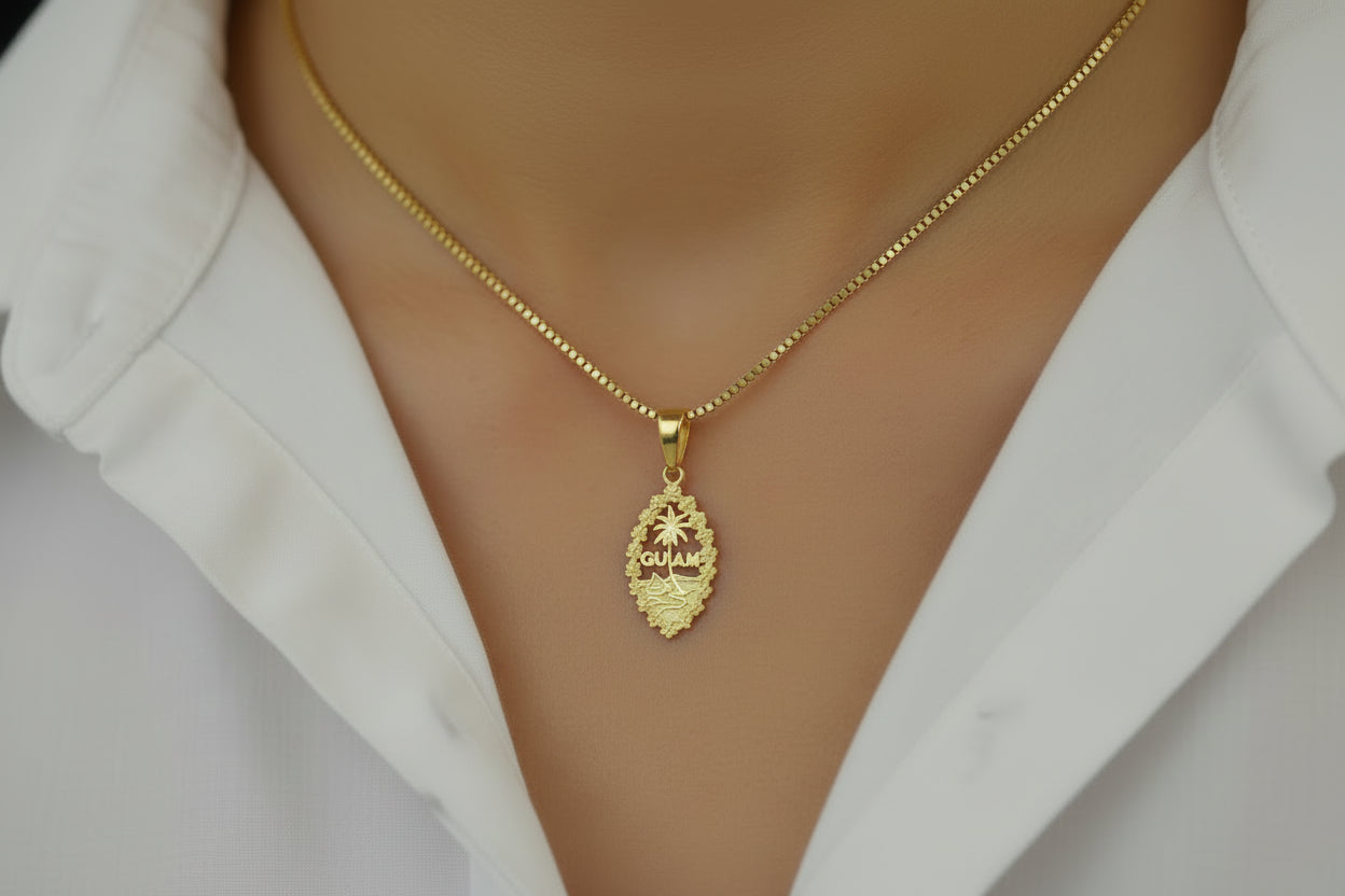 Plumeria Bordered Guam Seal, Sterling Silver GOLD PLATED