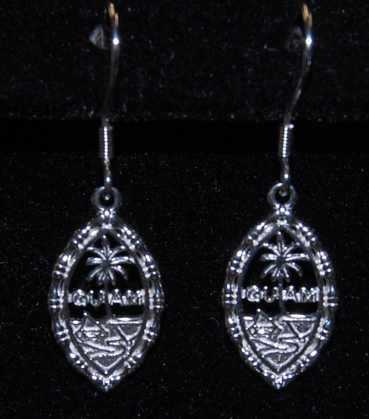 Bamboo Guam Seal Dangling Earring, Silver Rhodium