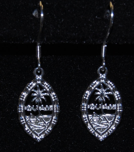 Bamboo Guam Seal Dangling Earring, Silver Rhodium