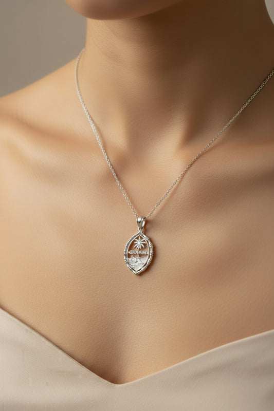 Medium Bamboo Guam Seal Pendant Sterling Silver Rhodium Plated