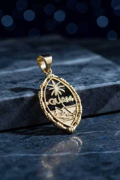 Bamboo Guam Seal Pendant, Sterling Silver Medium Gold Plated