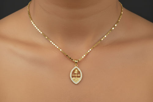 Medium Guam Seal Pendant, Sterling Silver with CZ, Gold Plated