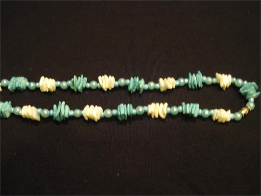 White and Blue Puka Shell Necklace