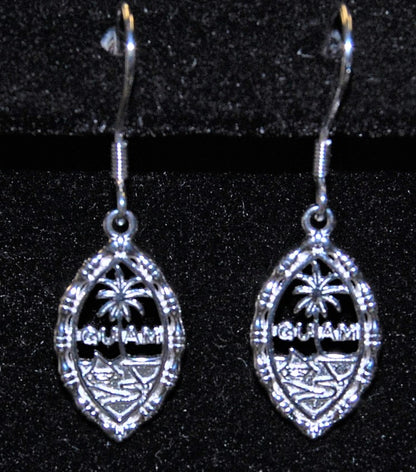 Bamboo Guam Seal Dangling Earring, Silver Rhodium