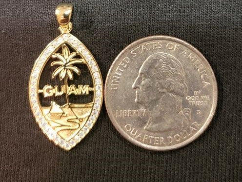 Medium Guam Seal Pendant, Sterling Silver with CZ, Gold Plated