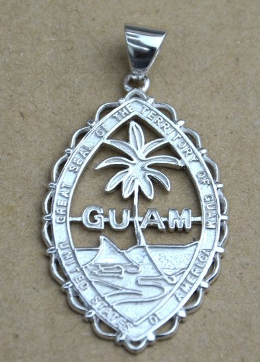 Large Guam Seal with Lace Pendant, Sterling Silver