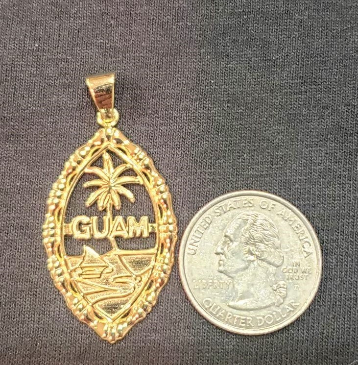 Bamboo Guam Seal Pendant, Sterling Silver Large Gold Plated