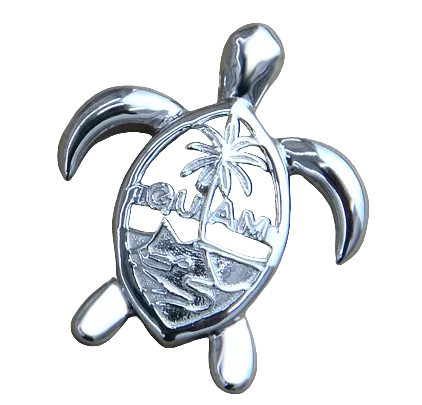 Guam Seal Turtle Pendant Sterling Silver Rhodium Plated