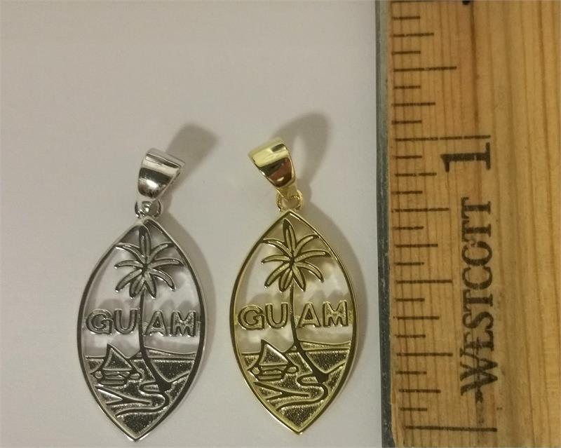 Plain Guam Seal Pendant, Silver Rhodium Plated