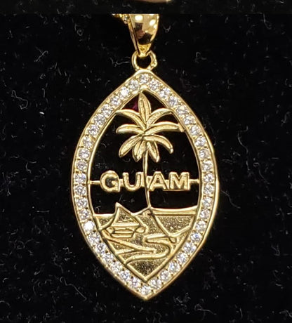Medium Guam Seal Pendant, Sterling Silver with CZ, Gold Plated