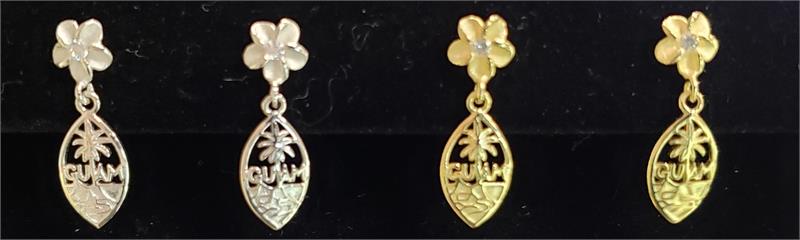 Dangling Guam Seal Earrings w/ Plumeria Post, Silver Rhodium-Plated
