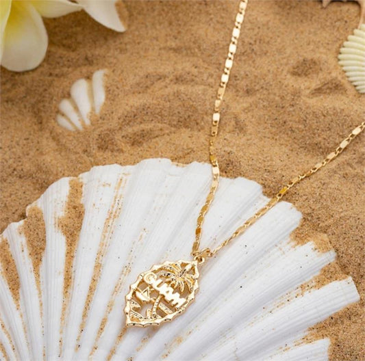 Guam Seal Pendant Chain and Earring Set, Gold Plated