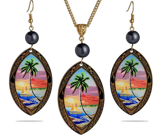 Painted Seal Pendant and Earring Set