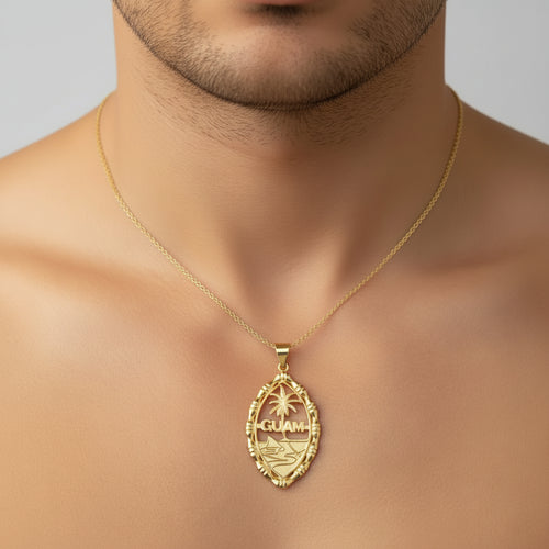 XLarge Bamboo Guam Seal Pendant, Gold Plating