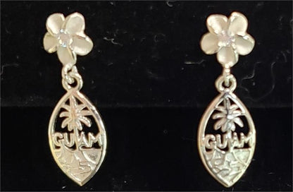 Dangling Guam Seal Earrings w/ Plumeria Post, Silver Rhodium-Plated