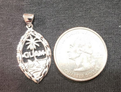 Medium Bamboo Guam Seal Pendant Sterling Silver Rhodium Plated