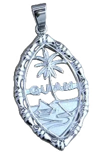 Large Bamboo Guam Seal Pendant Sterling Silver Rhodium Plated