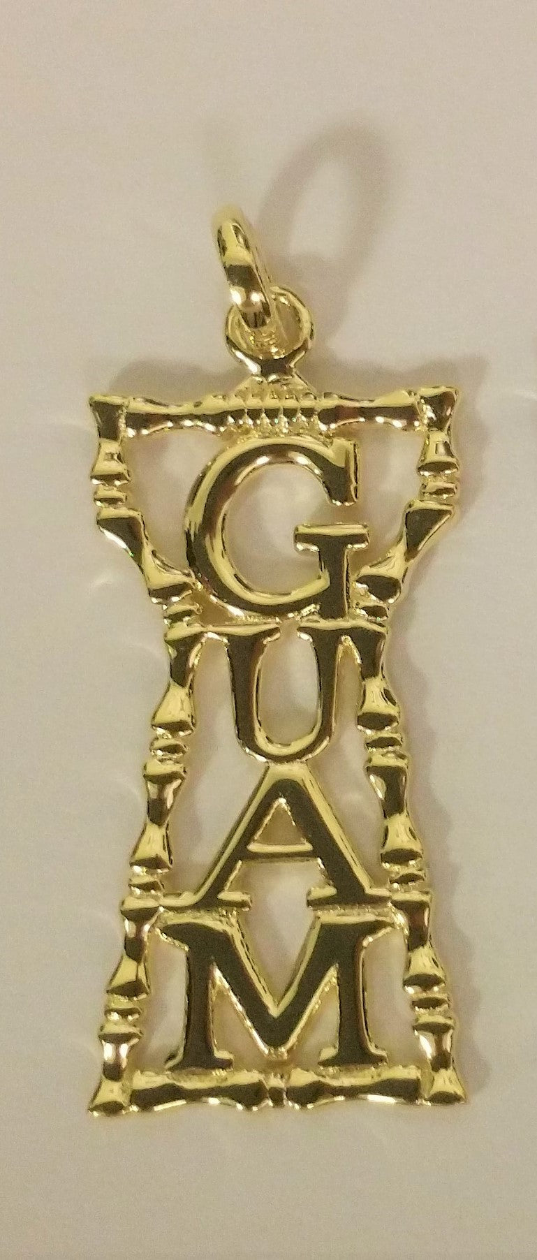 Medium Bamboo Guam Latte Stone Pendant, Sterling Silver Gold Plated