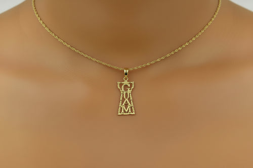 Medium Bamboo Guam Latte Stone Pendant, Sterling Silver Gold Plated