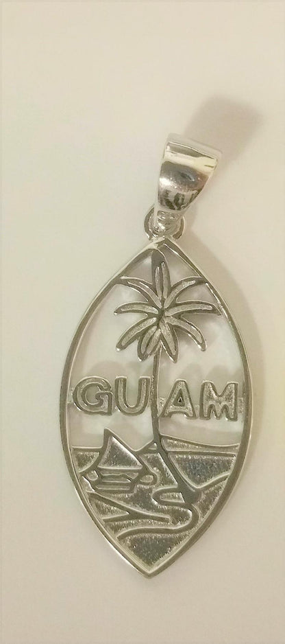 Plain Guam Seal Pendant, Silver Rhodium Plated