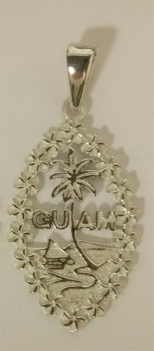 Plumeria Bordered Guam Seal, Sterling Silver