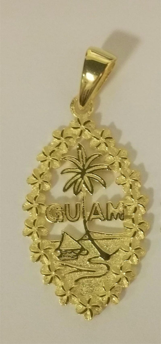 Plumeria Bordered Guam Seal, Sterling Silver GOLD PLATED