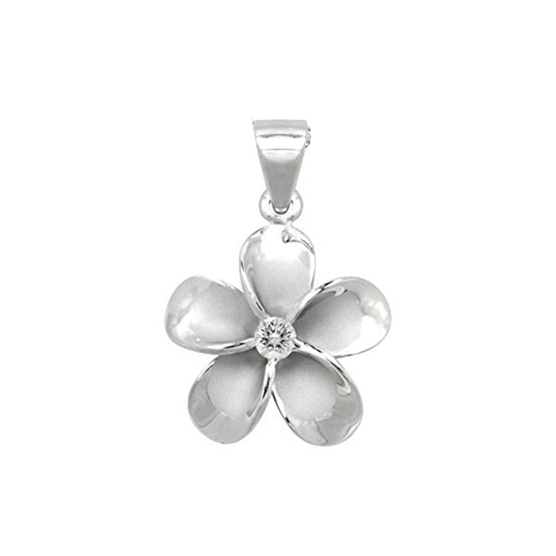Plumeria Pendant, Sterling Silver Rhodium 22mm