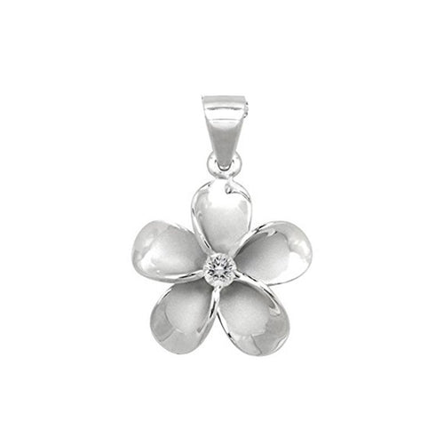 Plumeria Pendant, Sterling Silver Rhodium 22mm